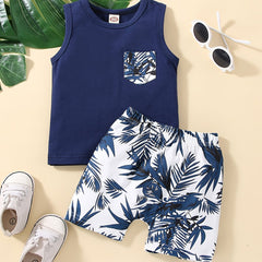 Baby Girls Leaf Print Tank Top & Shorts Set for Summer Beach