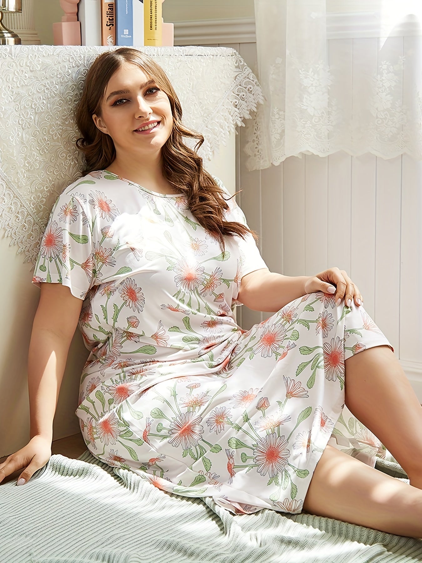 Retro Floral Print Short Sleeve Nightdress
