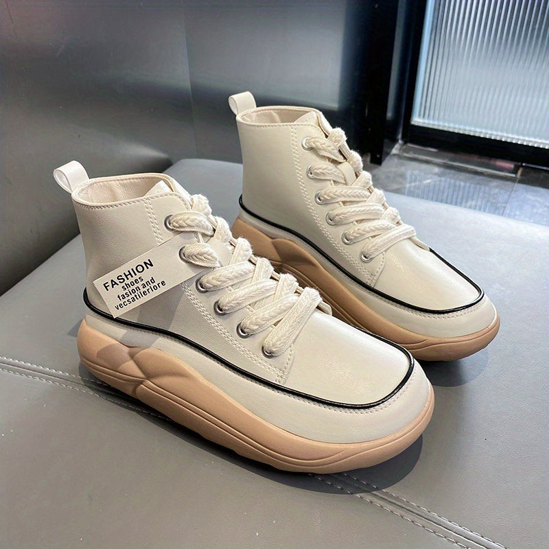 Solid High Top Platform Sneakers Lace Up Shoes for Women