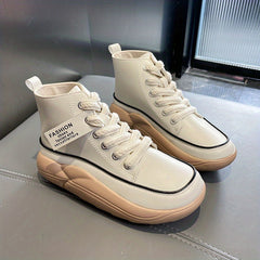 Solid High Top Platform Sneakers Lace Up Shoes for Women