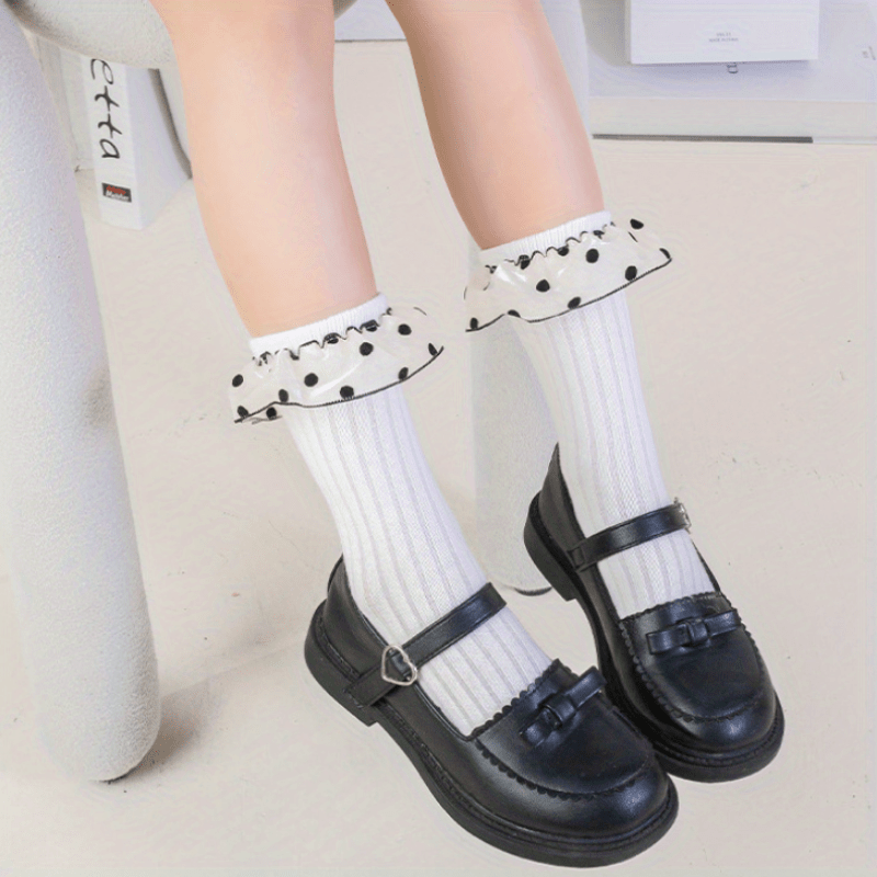 Girls Lace Socks Flower Ruffled Edge Bowknot Breathable Crew Socks