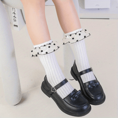 Girls Lace Socks Flower Ruffled Edge Bowknot Breathable Crew Socks