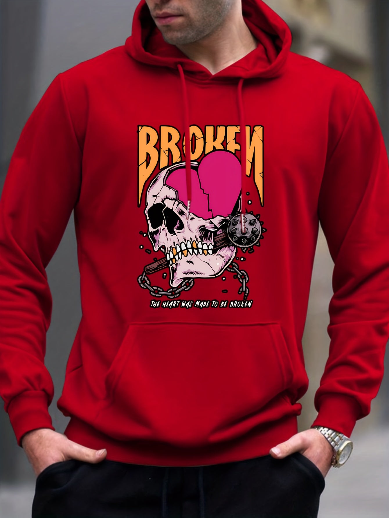 Anime Skull & Broken Heart Hoodie Men's Graphic Pullover