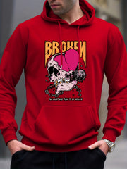 Anime Skull & Broken Heart Hoodie Men's Graphic Pullover