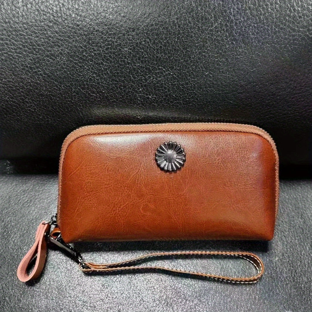 Women's Zipper Wallet Coin Purse Phone Case Handbag Wristlet Coffee Green