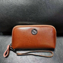 Women's Zipper Wallet Coin Purse Phone Case Handbag Wristlet Coffee Green