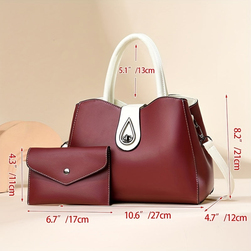 Classic Shoulder Bag Turn Lock Shoulder Bag With Clutch Pouch