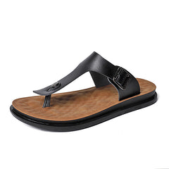Men's Leather Flip Flops Lightweight Comfortable Non Slip Thong Sandals