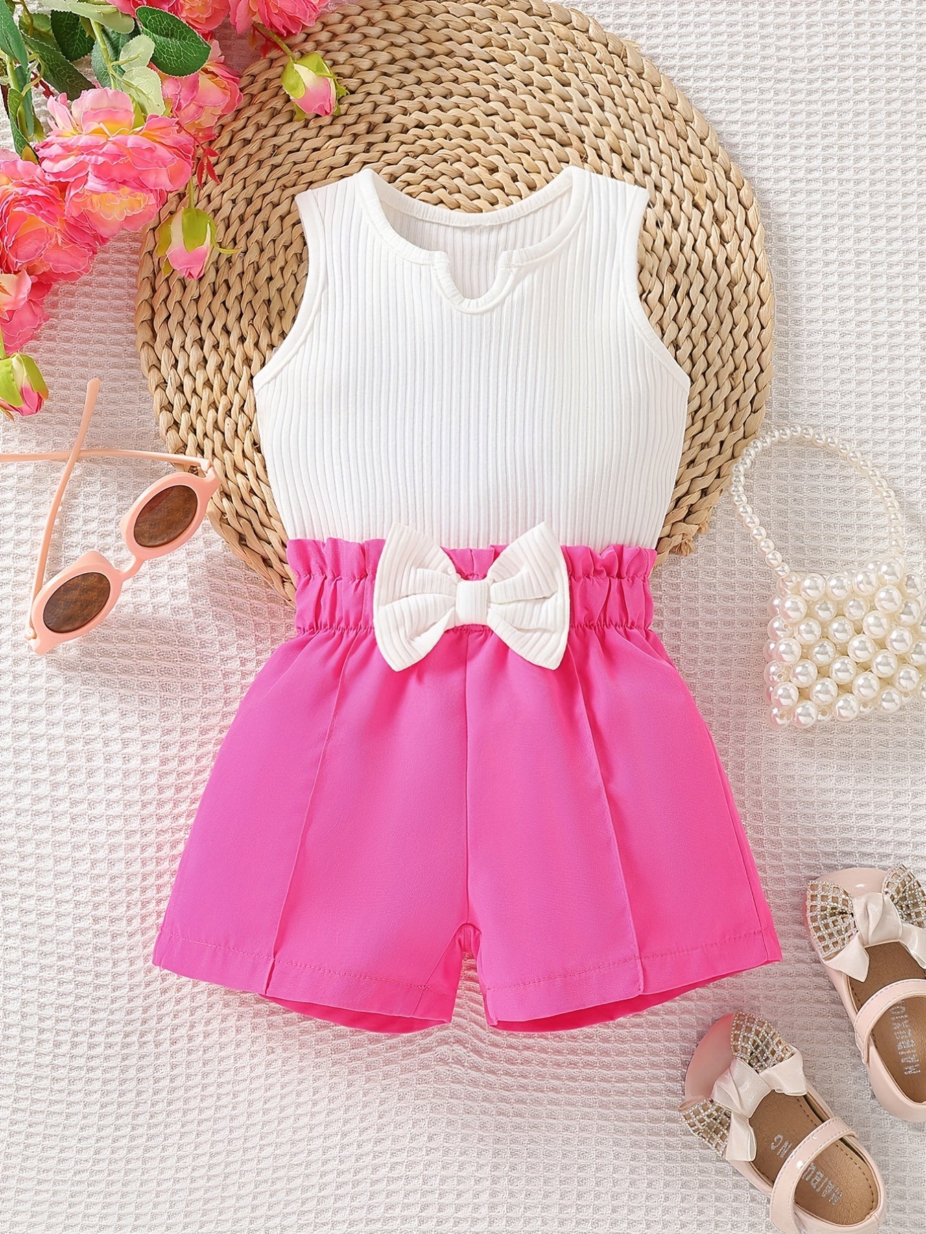 Striped Crop Top & Bow Shorts Set for Girls