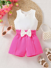 Striped Crop Top & Bow Shorts Set for Girls