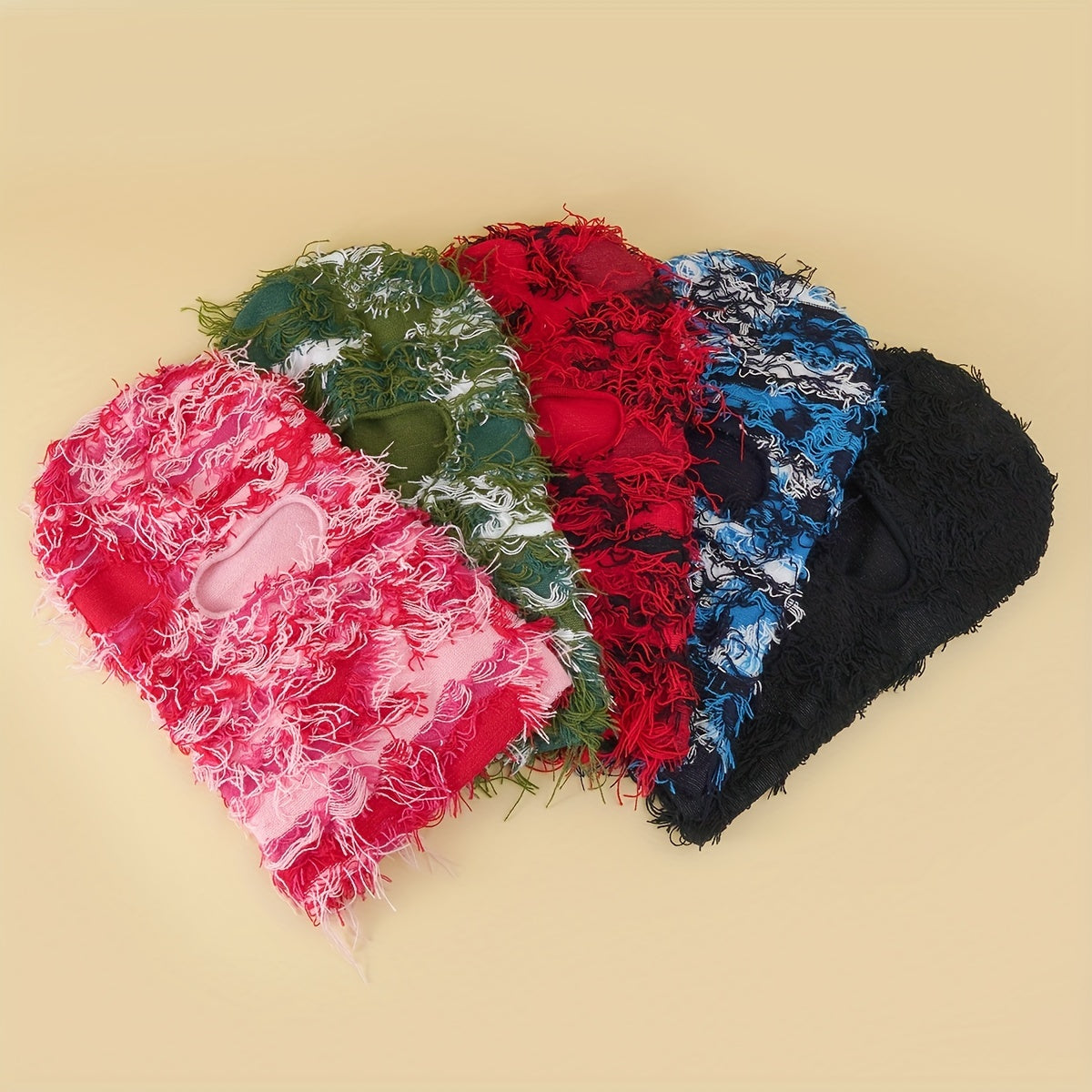 Camouflage Tassel Ski Mask Balaclava Unisex Anime Knit Hat Hip Hop