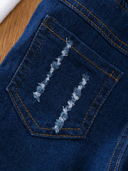 Girls Cartoon Embroidered Denim Trousers