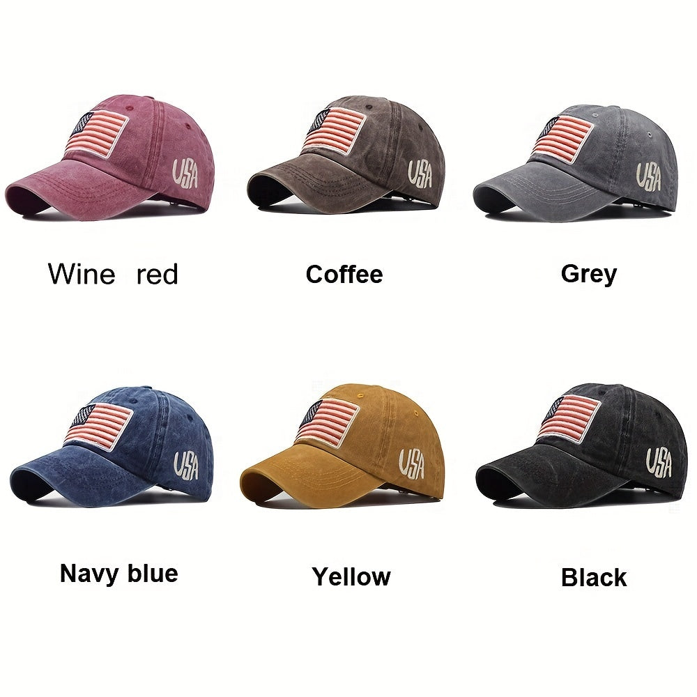 Distressed Letters Baseball Cap American Flag Embroidered Dad Cap