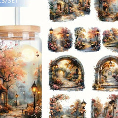 4pcs Scenic Park UV DTF Vinyl Paper for Glass Jars