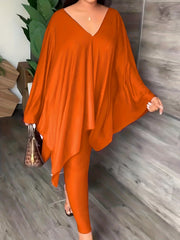 Casual Two Piece Set V Neck Ruched Long Sleeve Tops & Slim Pants
