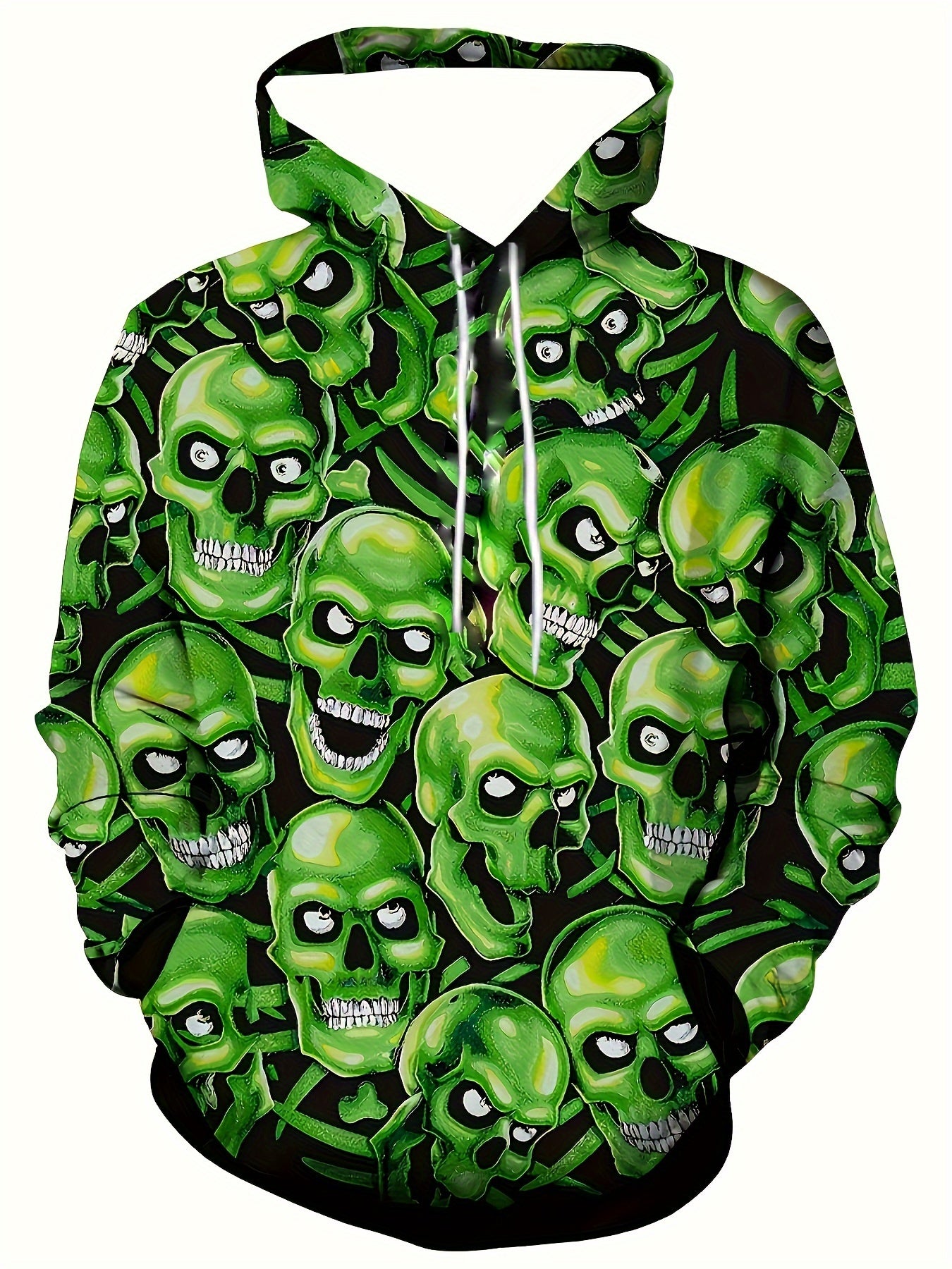 Green Skull 3D Print Hoodie Men's Graphic Pullover