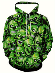 Green Skull 3D Print Hoodie Men's Graphic Pullover