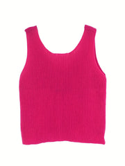 Solid V Neck Knit Top Sleeveless Tank