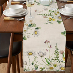 Long Eucalyptus Leaf Green Plants Chrysanthemum Linen Table Runner