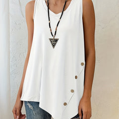 Button Decor Crew Neck Sleeveless Tank Top for Summer