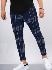 Men's Plaid Print Slim Fit Pants for Autumn/Spring