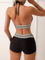 Contrast Band Triangle Bikini Sets V Neck Halter Neck Two Pieces Swimsuit