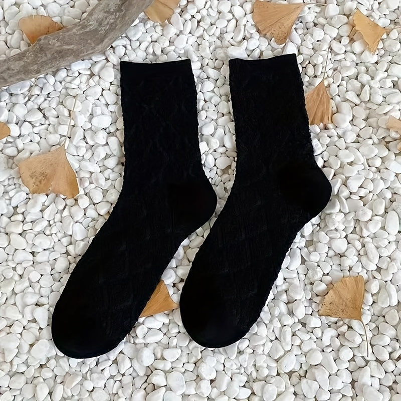3 Pairs 3D Floral Textured Socks Retro Style Women's Mid Tube Socks