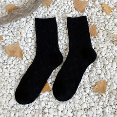 3 Pairs 3D Floral Textured Socks Retro Style Women's Mid Tube Socks