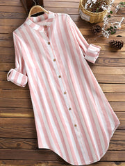 Stripe Print Long Sleeve Mock Neck Tunic Shirt