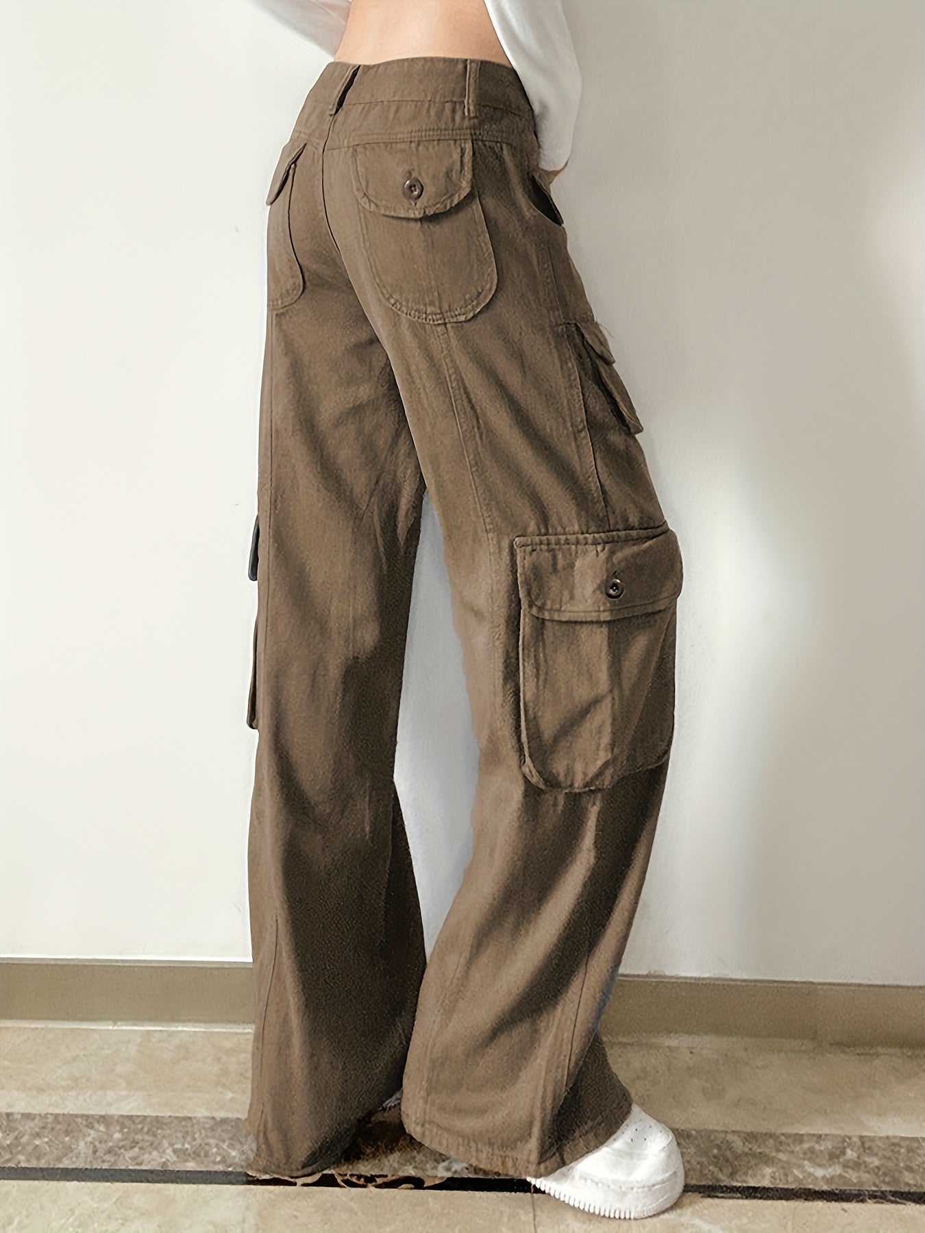 Grey Cargo Pants High Rise Wide Leg Loose Fit