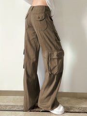 Grey Cargo Pants High Rise Wide Leg Loose Fit