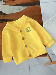 Toddler Boys Knitted Cardigan Cartoon Smile Graphic V neck Button Down Sweater