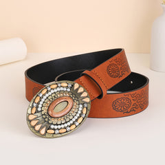 Buckle Belt Embossed Vintage Bohemian Beaded Belt For Women