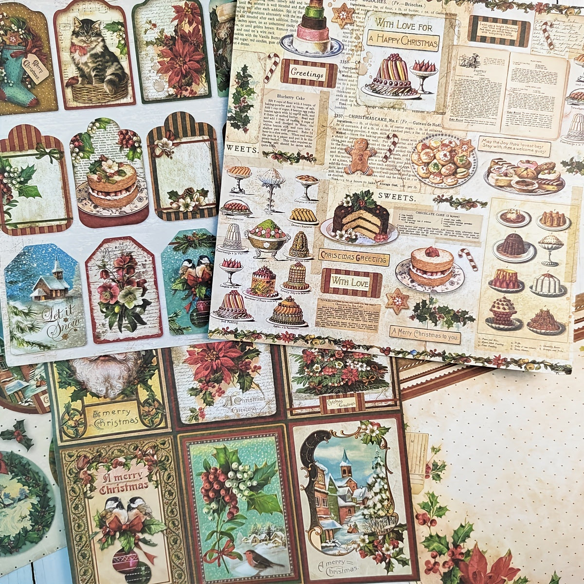 Vintage Merry Christmas Santa Claus Scrapbook Papers - 12pcs Pack