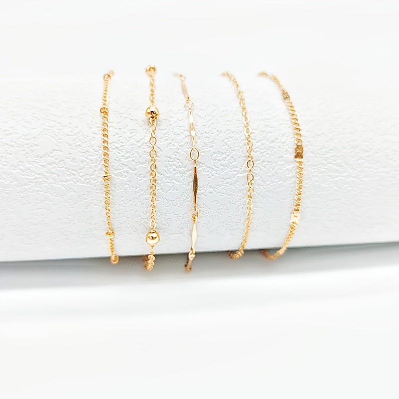 5pcs Round Beaded Layered Anklet Set - Minimalist Foot Jewelry