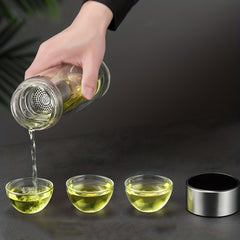 Portable Double Layer Glass Tea Cup 15.2oz with Filter Seal
