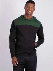 Men's Block Hoodie With Pocket Casual Active Slightly Stretch Hooded Sweatshirt