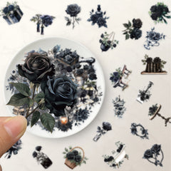 50pcs Dark Floral Rose Waterproof Vinyl Stickers for Glass Water Bottles Laptops