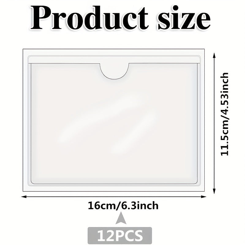 12 Pack Adhesive 16x11 Index Card Pockets Clear Plastic Labels Holders