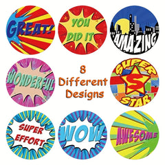 500pcs Cartoon Words Sticker Roll Hero Reward Sticker for Teachers Kids Boy