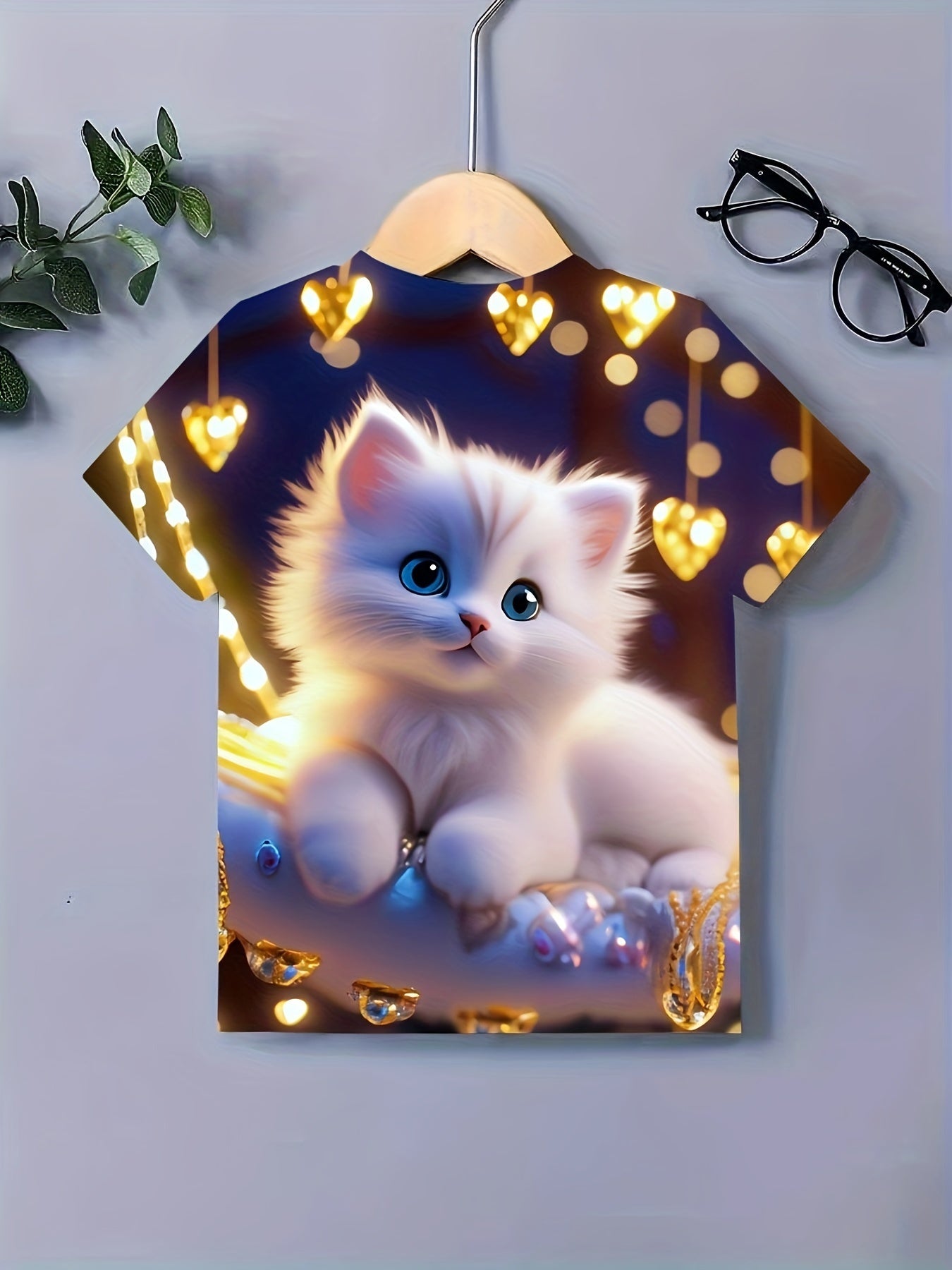 Cat Graphic Short Sleeve T shirt for Girls Summer Gift