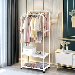 Double Row Metal Clothes Drying Rack with Pulleys and Hooks