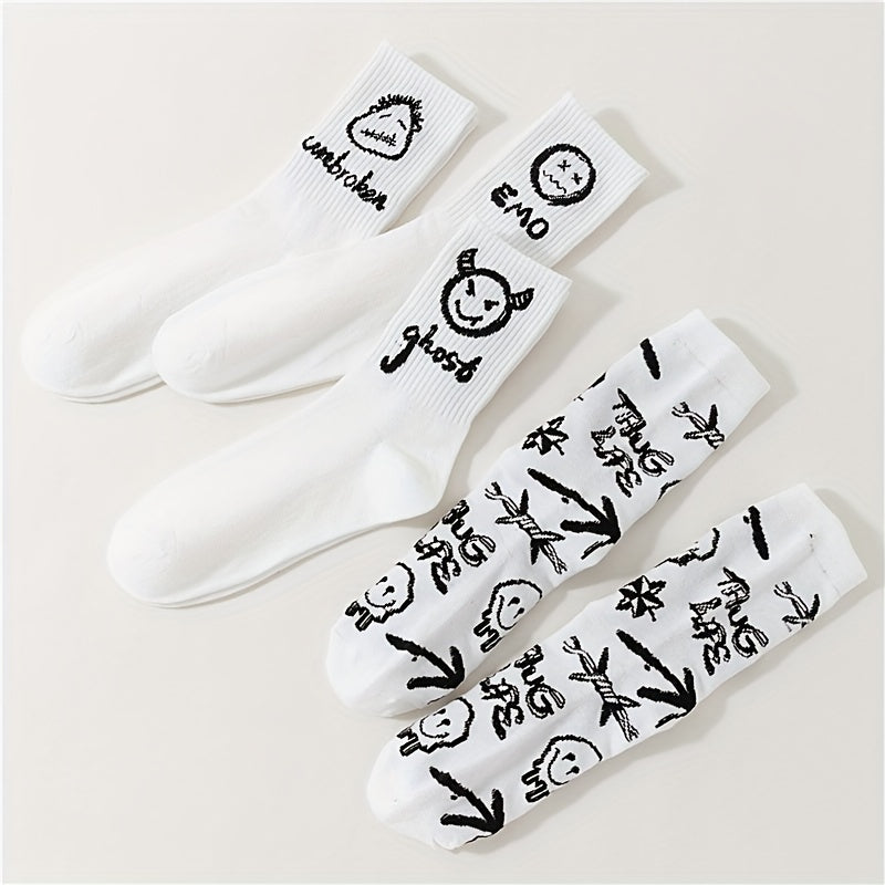 4 Pairs Cartoon Print Socks Halloween Mid Tube Women's Stockings