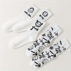 4 Pairs Cartoon Print Socks Halloween Mid Tube Women's Stockings
