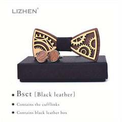 Steampunk Gear Wooden Bow Tie & Cufflinks Set for Party Wedding