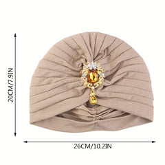 Crystal Pendant Decor Turban Cap Bonnet Head Wrap Elastic Beanie