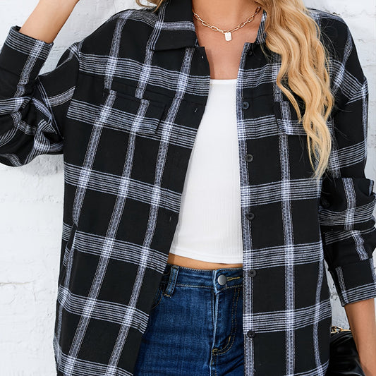 Plaid Shirt Jacket Long Sleeve Casual Shacket Women's Clothing