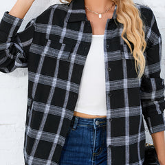 Plaid Shirt Jacket Long Sleeve Casual Shacket Women's Clothing