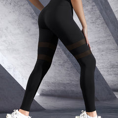 Wide Waistband Mesh Sports Leggings Yoga Tight Activewear