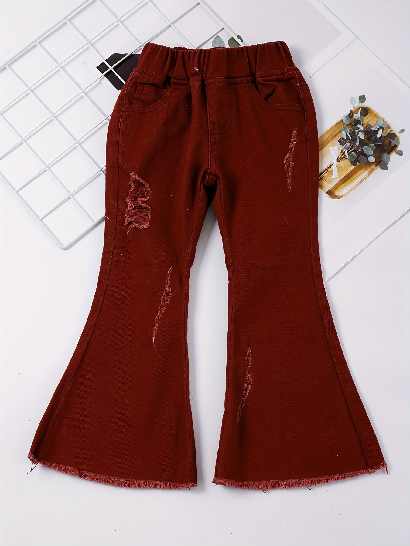 Toddler Girls Ripped Jeans Flare Leg Denim Bell Bottoms Pants